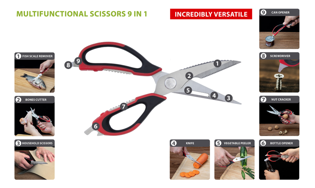 Resto Kitchenware Atlas 95325 Multifunctional scissors 9 in 1