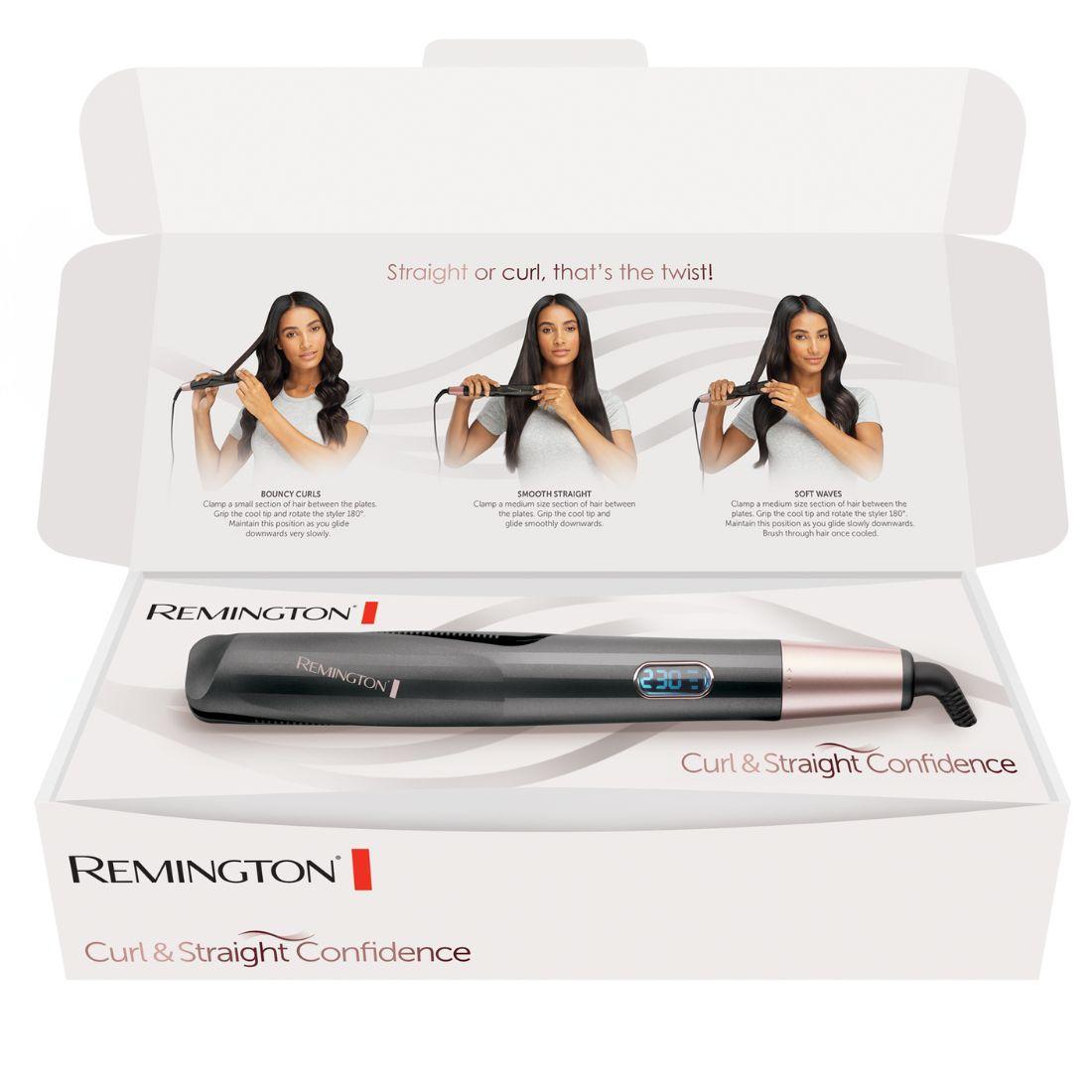 Remington S6606 Curl & Straight Confidence 2-in-1 Hair Styler | Twisted Ceramic Plates | Digital Temperature Control | Frizz-Free