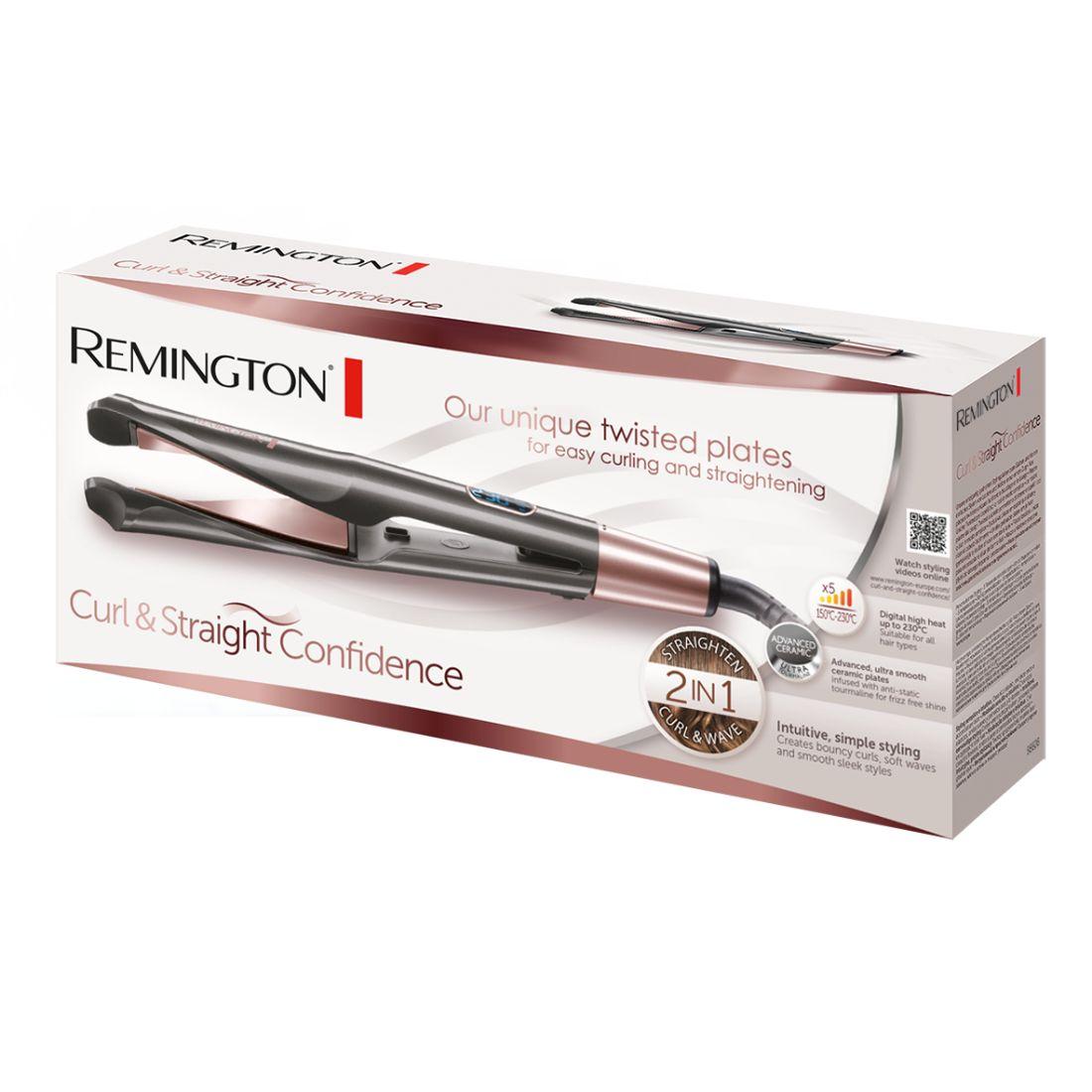 Remington S6606 Curl & Straight Confidence 2-in-1 Hair Styler | Twisted Ceramic Plates | Digital Temperature Control | Frizz-Free