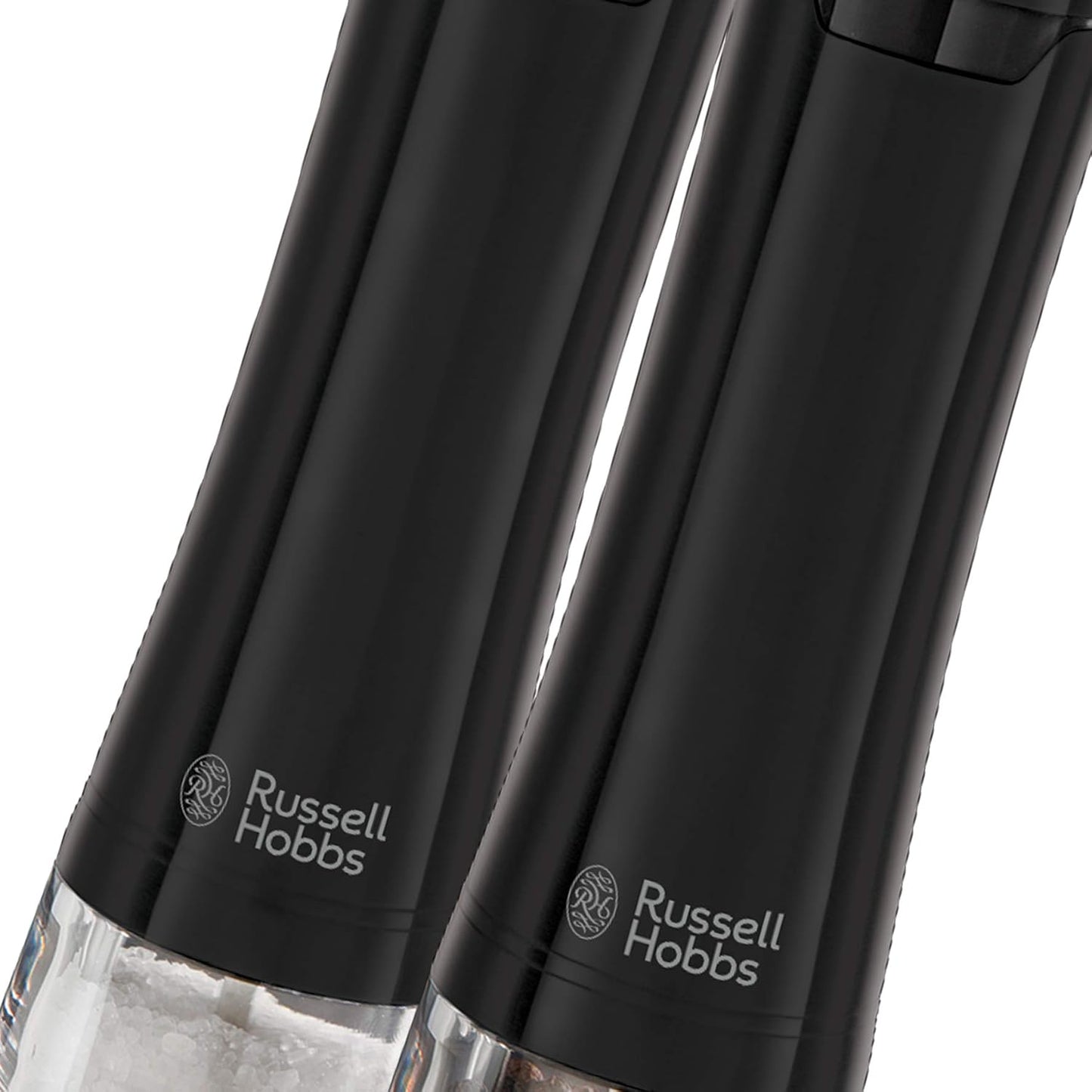 Russell Hobbs Black Salt & Pepper Grinders | Electric Ceramic Grinder | Fine & Coarse Settings | Stylish Black Stainless Steel