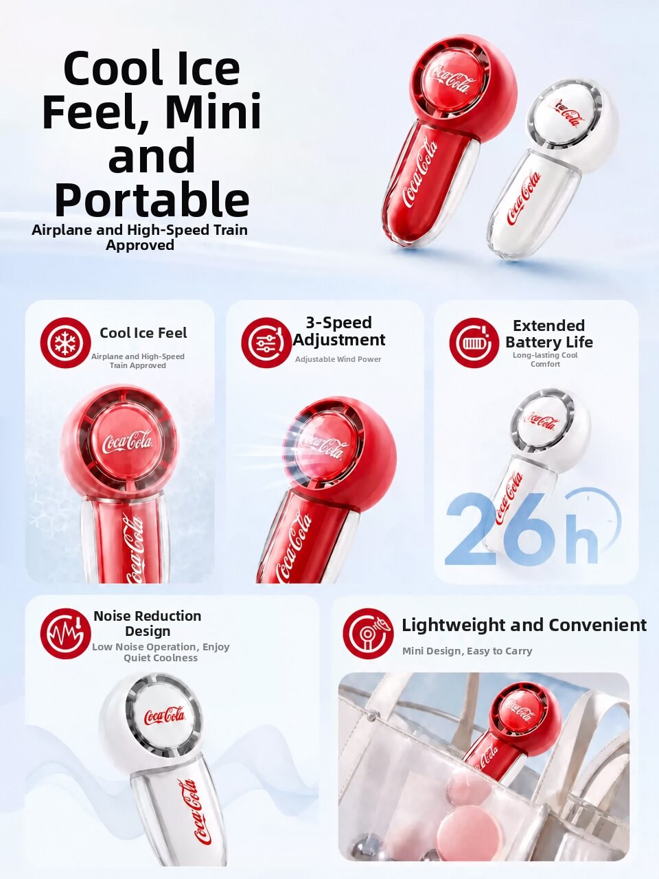 Coca-Cola | Portable Silent Outdoor Handheld Fan with USB Wireless Charging