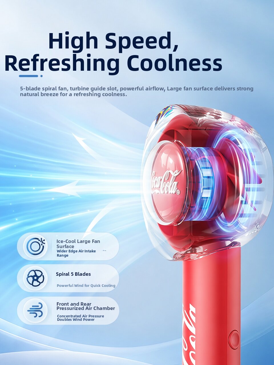 Coca-Cola | Portable Silent Outdoor Handheld Fan with USB Wireless Charging