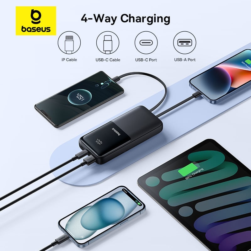OS-Baseus Lipow Dual-Cable Power Bank with Digital Display 20000mAh 22.5W (Includes: Simple Data Cable USB-A to USB-C 3A 0.2m JPZY)