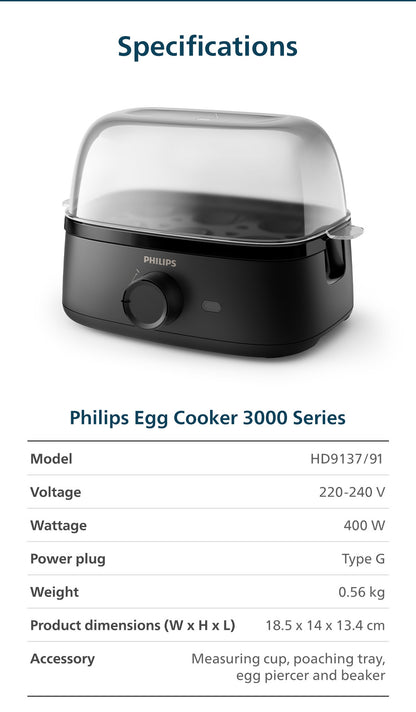 PHILIPS Electric Egg Cooker 3000 Series HD9137/91