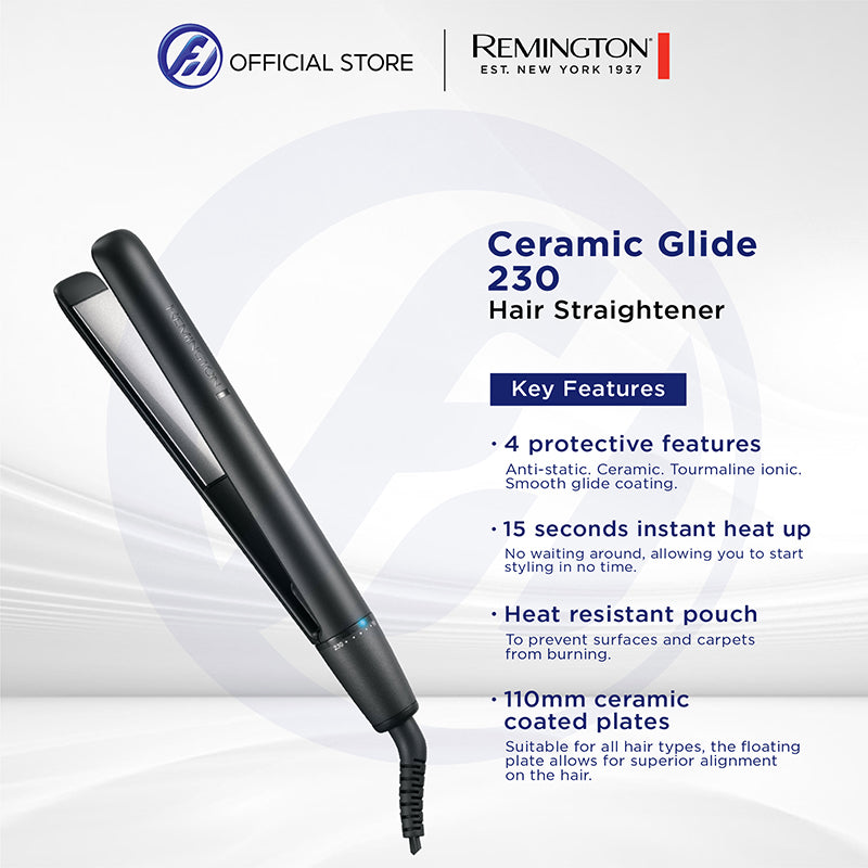 Remington S3700 Ceramic Glide 230 Hair Straightener | Ceramic Coated Plates | Floating Plates | Easy Storage