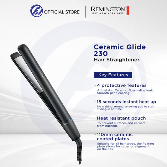 Remington S3700 Ceramic Glide 230 Hair Straightener | Ceramic Coated Plates | Floating Plates | Easy Storage