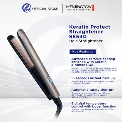 Remington S8540 Keratin Protect Hair Straightener | Ceramic Plates | Keratin & Almond Oil | Fast Heat