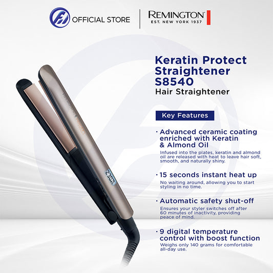 Remington S8540 Keratin Protect Hair Straightener | Ceramic Plates | Keratin & Almond Oil | Fast Heat