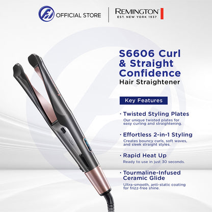Remington S6606 Curl & Straight Confidence 2-in-1 Hair Styler | Twisted Ceramic Plates | Digital Temperature Control | Frizz-Free