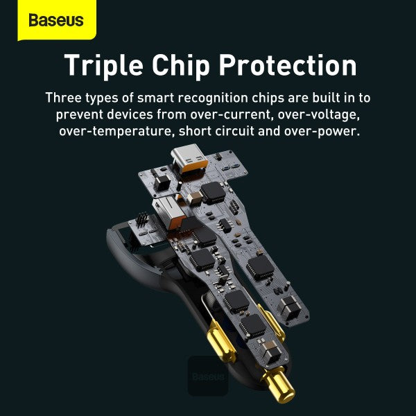 Baseus Qualcomm® Quick Charge™ 5 Technology Multi-Port Fast Charge Car Charger C+C+U 160W set Gray（with Baseus Xiaobai series fast charging Cable Type-C to Type-C 100W (20V/5A) 1m Black）