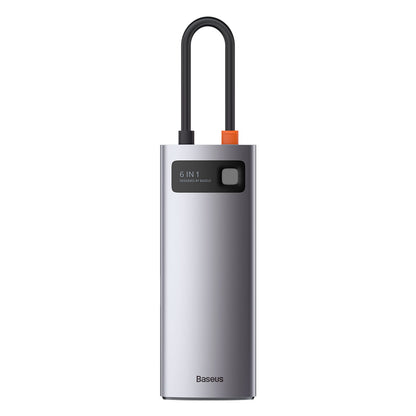Baseus Metal Gleam Series 6-in-1 Multifunctional Type-C HUB Docking Station Gray（Type-C to HDMI*1+USB3.0*3+PD*1+RJ45*1)