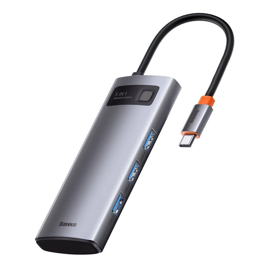 Baseus Metal Gleam Series 5-in-1 Multifunctional Type-C HUB Docking Station Gray（Type-C to HDMI*1+USB3.0*3+PD*1)