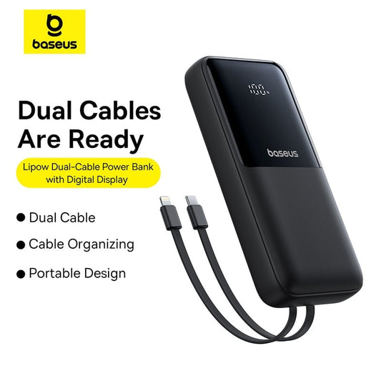 OS-Baseus Lipow Dual-Cable Power Bank with Digital Display 20000mAh 22.5W (Includes: Simple Data Cable USB-A to USB-C 3A 0.2m JPZY)