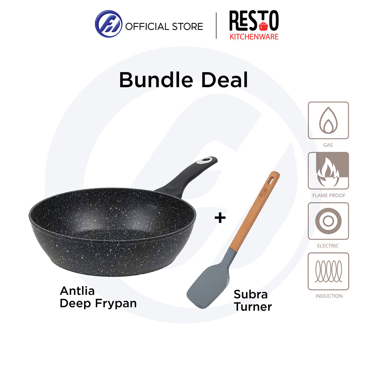 Resto Kitchenware Antlia 93064 Deep frypan Diameter 28cm h= 7.7 cm + RESTO KITCHENWARE 94203 SUBRA TURNER