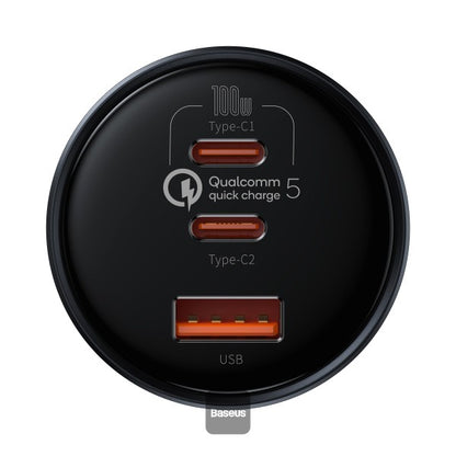 Baseus Qualcomm® Quick Charge™ 5 Technology Multi-Port Fast Charge Car Charger C+C+U 160W set Gray（with Baseus Xiaobai series fast charging Cable Type-C to Type-C 100W (20V/5A) 1m Black）