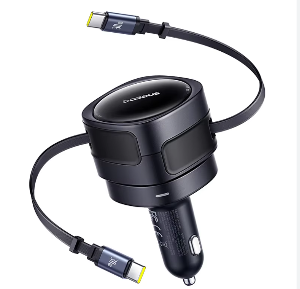 Baseus 90W Car Charger USB Type-C Dual 80cm Retractable Cable PD QC SCP AFC PPS Fast Charging For Tablet iPhone Samsung Huawei Xiaomi