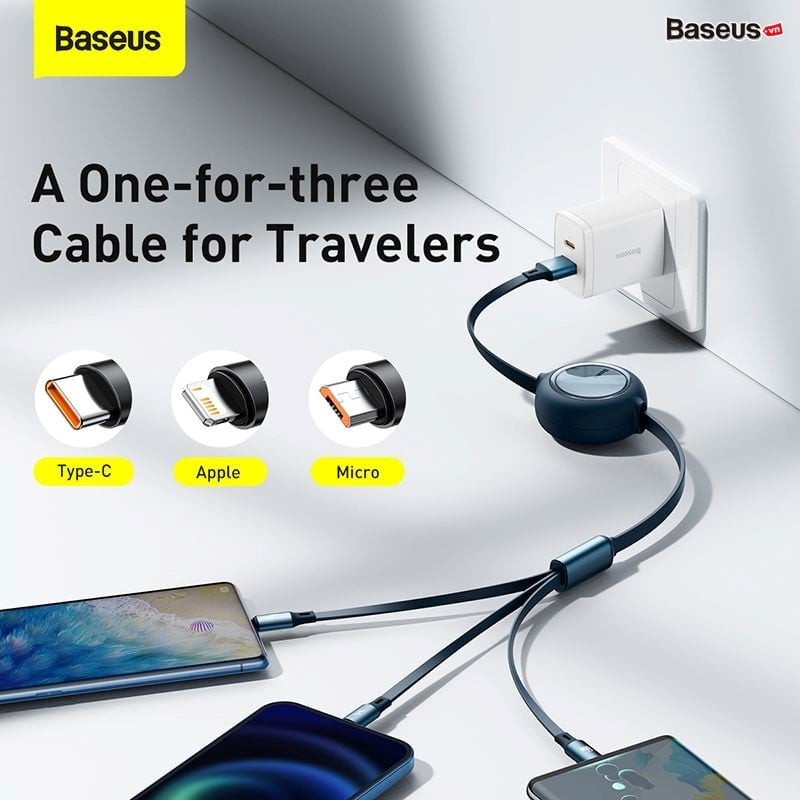 Baseus 3 in 1 Retractable 100W Fast Charging Data Cable For iPhone 14 Pro Max 13 12 11 X XR iPad Type C to Lightning Micro USB C Cable for Samsung S23 S22 Xiaomi Fast Charger Cable