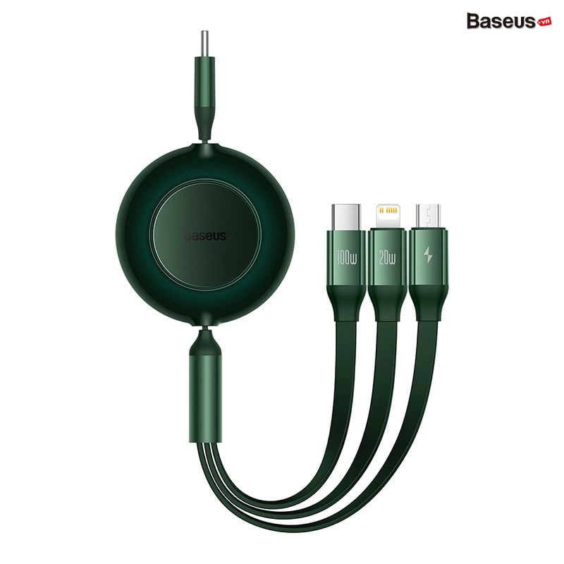 Baseus 3 in 1 Retractable 100W Fast Charging Data Cable For iPhone 14 Pro Max 13 12 11 X XR iPad Type C to Lightning Micro USB C Cable for Samsung S23 S22 Xiaomi Fast Charger Cable