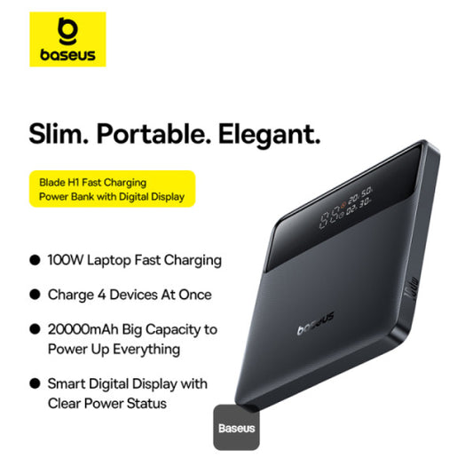 OS-Baseus H1 Fast Charging Power Bank with Digital Display 20000mAh 100W Cosmic Black