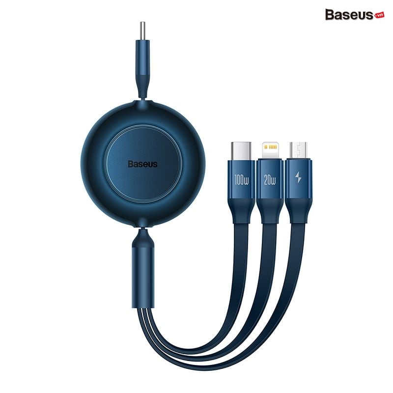 Baseus 3 in 1 Retractable 100W Fast Charging Data Cable For iPhone 14 Pro Max 13 12 11 X XR iPad Type C to Lightning Micro USB C Cable for Samsung S23 S22 Xiaomi Fast Charger Cable