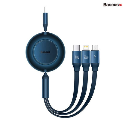 Baseus 3 in 1 Retractable 100W Fast Charging Data Cable For iPhone 14 Pro Max 13 12 11 X XR iPad Type C to Lightning Micro USB C Cable for Samsung S23 S22 Xiaomi Fast Charger Cable