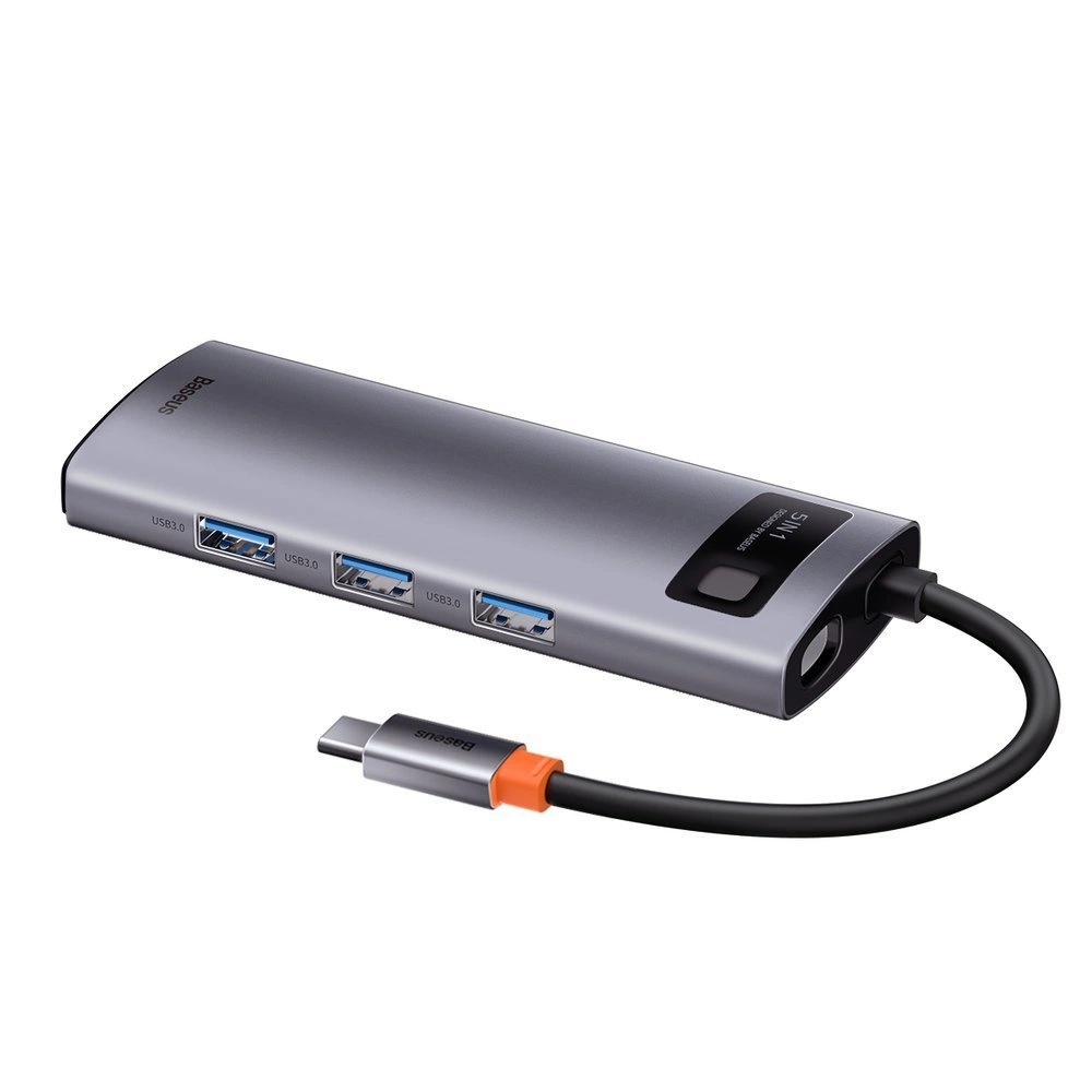Baseus Metal Gleam Series 5-in-1 Multifunctional Type-C HUB Docking Station Gray（Type-C to HDMI*1+USB3.0*3+PD*1)