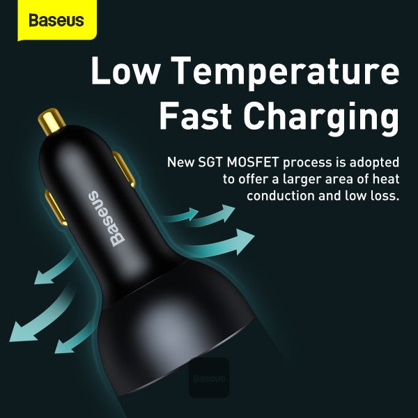 Baseus Qualcomm® Quick Charge™ 5 Technology Multi-Port Fast Charge Car Charger C+C+U 160W set Gray（with Baseus Xiaobai series fast charging Cable Type-C to Type-C 100W (20V/5A) 1m Black）