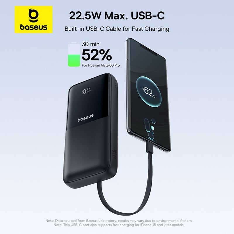 OS-Baseus Lipow Dual-Cable Power Bank with Digital Display 20000mAh 22.5W (Includes: Simple Data Cable USB-A to USB-C 3A 0.2m JPZY)