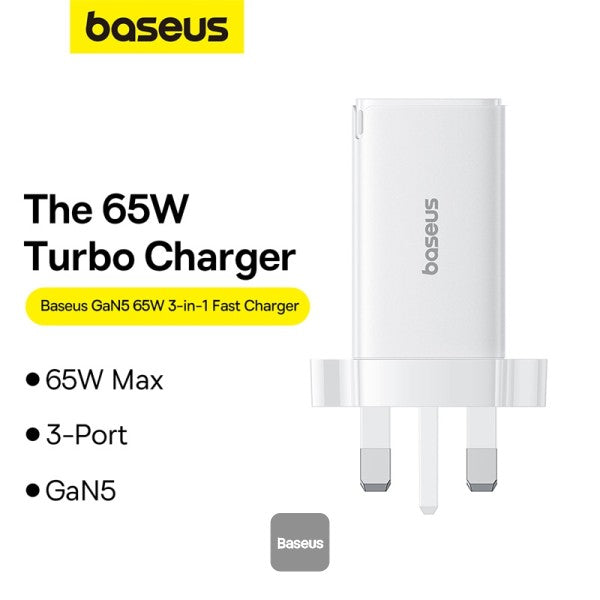OS-Baseus GaN5 Pro Fast Charger 2C+U 65W UK(Include：Baseus Xiaobai series fast charging Cable Type-C to Type-C 100W(20V/5A) 1m）