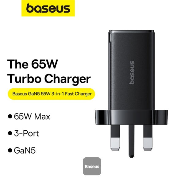 OS-Baseus GaN5 Pro Fast Charger 2C+U 65W UK(Include：Baseus Xiaobai series fast charging Cable Type-C to Type-C 100W(20V/5A) 1m）