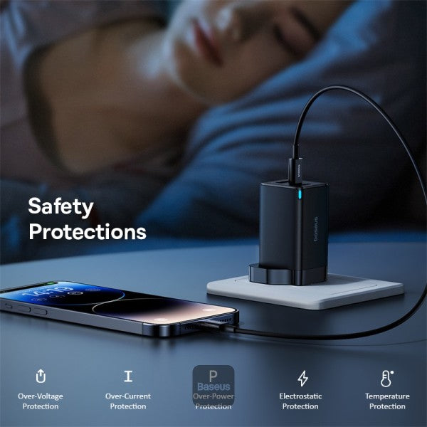 OS-Baseus GaN5 Pro Fast Charger 2C+U 65W UK(Include：Baseus Xiaobai series fast charging Cable Type-C to Type-C 100W(20V/5A) 1m）