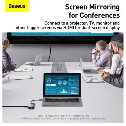 Baseus Metal Gleam Series 6-in-1 Multifunctional Type-C HUB Docking Station Gray（Type-C to HDMI*1+USB3.0*3+PD*1+RJ45*1)