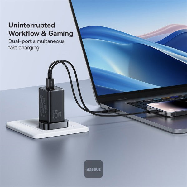OS-Baseus GaN5 Pro Fast Charger 2C+U 65W UK(Include：Baseus Xiaobai series fast charging Cable Type-C to Type-C 100W(20V/5A) 1m）