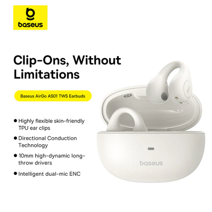 Baseus AirGo AS01 Clip On Open-Ear Bluetooth Wireless Earbuds With Dual ENC Mics Ultra-Lightweight Earphone